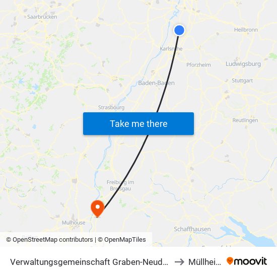 Verwaltungsgemeinschaft Graben-Neudorf to Müllheim map