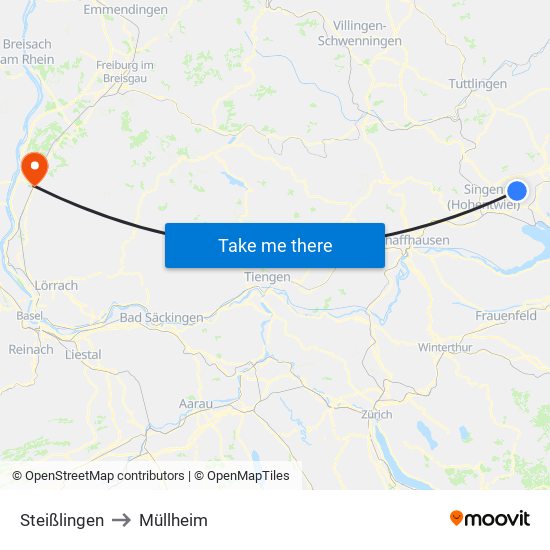 Steißlingen to Müllheim map