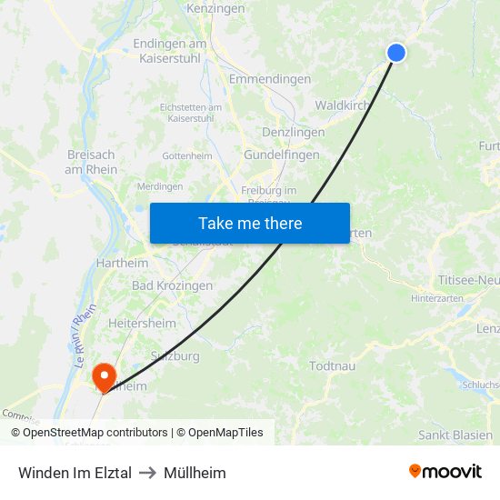 Winden Im Elztal to Müllheim map