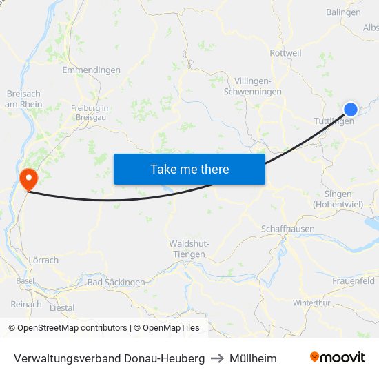 Verwaltungsverband Donau-Heuberg to Müllheim map