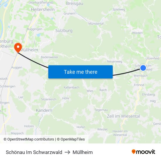 Schönau Im Schwarzwald to Müllheim map