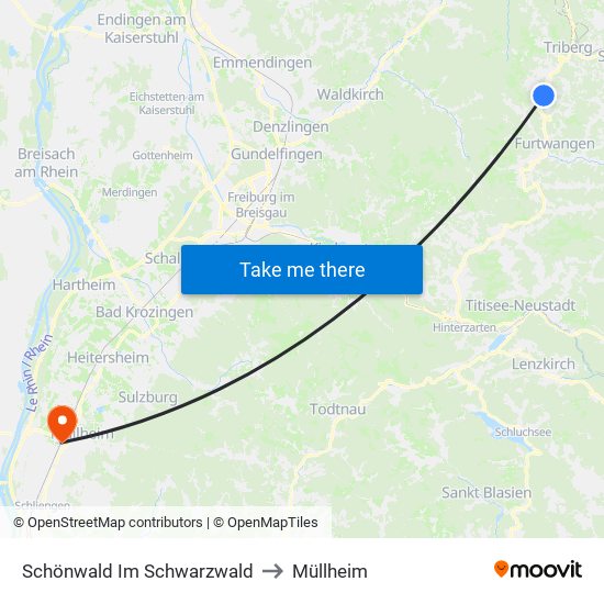 Schönwald Im Schwarzwald to Müllheim map