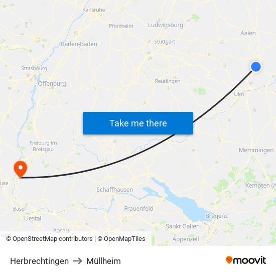 Herbrechtingen to Müllheim map