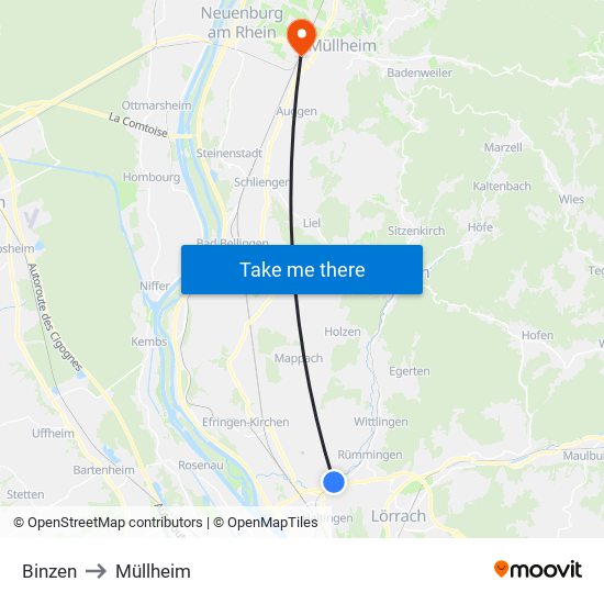 Binzen to Müllheim map
