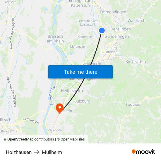 Holzhausen to Müllheim map