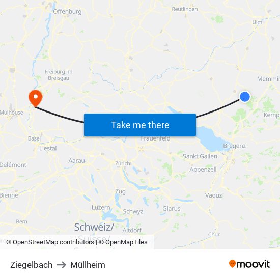 Ziegelbach to Müllheim map