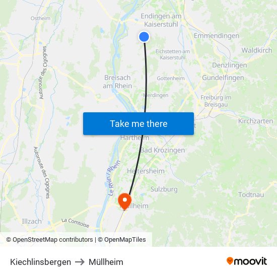 Kiechlinsbergen to Müllheim map