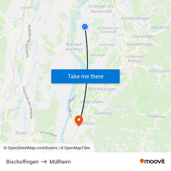 Bischoffingen to Müllheim map