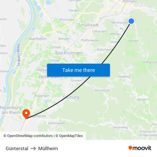 Günterstal to Müllheim map