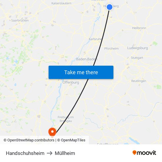 Handschuhsheim to Müllheim map