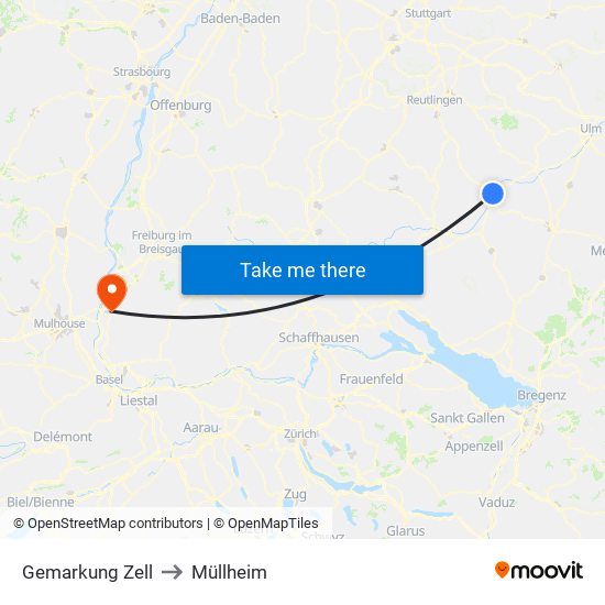 Gemarkung Zell to Müllheim map