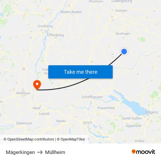 Mägerkingen to Müllheim map