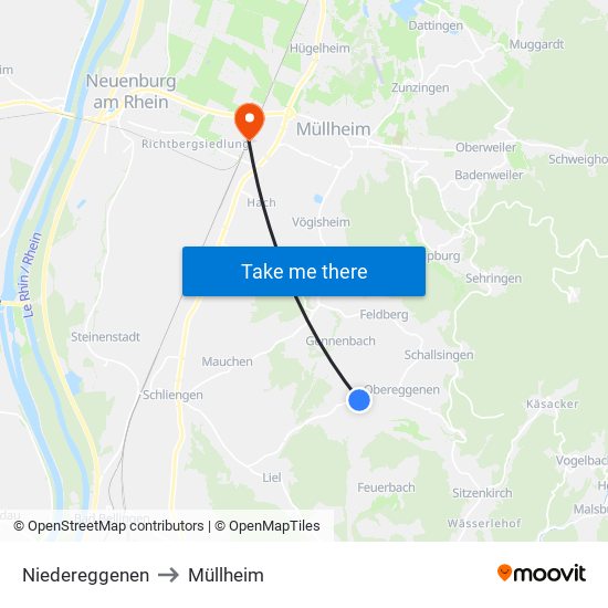 Niedereggenen to Müllheim map
