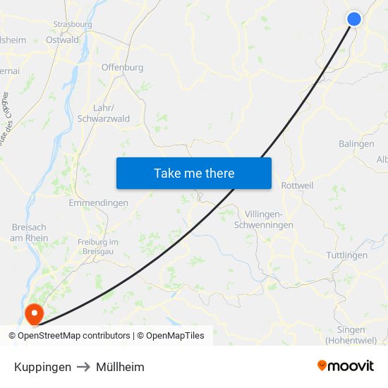 Kuppingen to Müllheim map