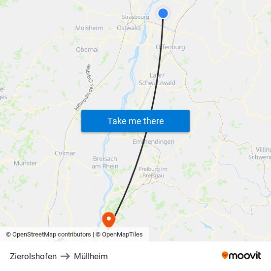 Zierolshofen to Müllheim map