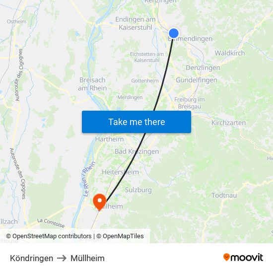 Köndringen to Müllheim map