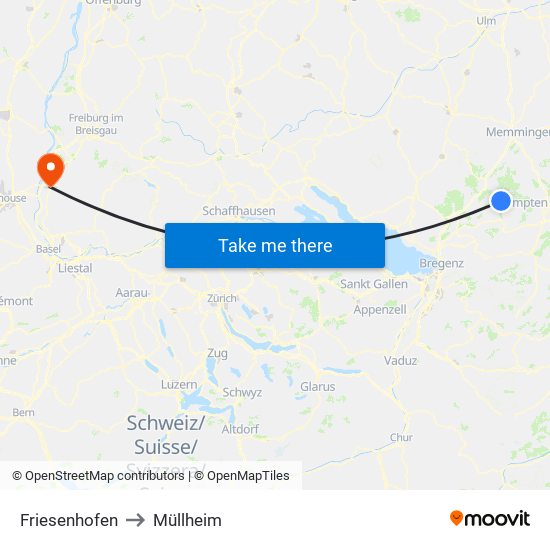 Friesenhofen to Müllheim map