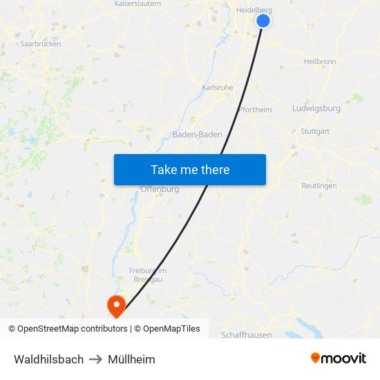 Waldhilsbach to Müllheim map