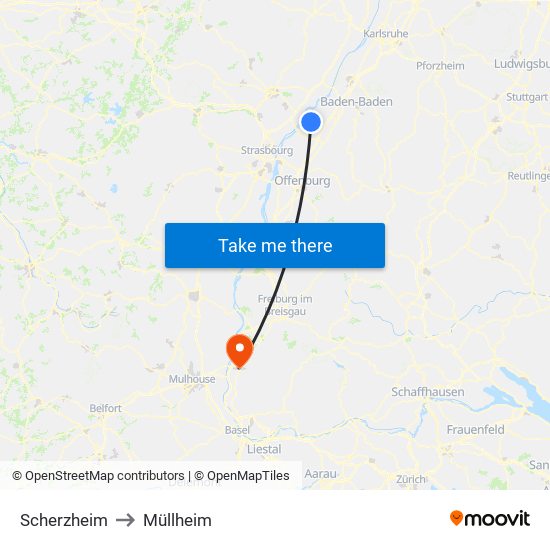 Scherzheim to Müllheim map