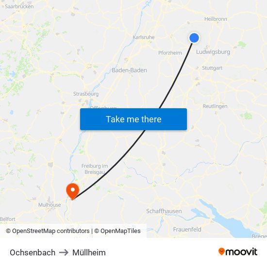 Ochsenbach to Müllheim map