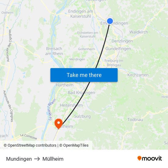 Mundingen to Müllheim map