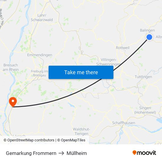 Gemarkung Frommern to Müllheim map