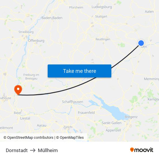 Dornstadt to Müllheim map