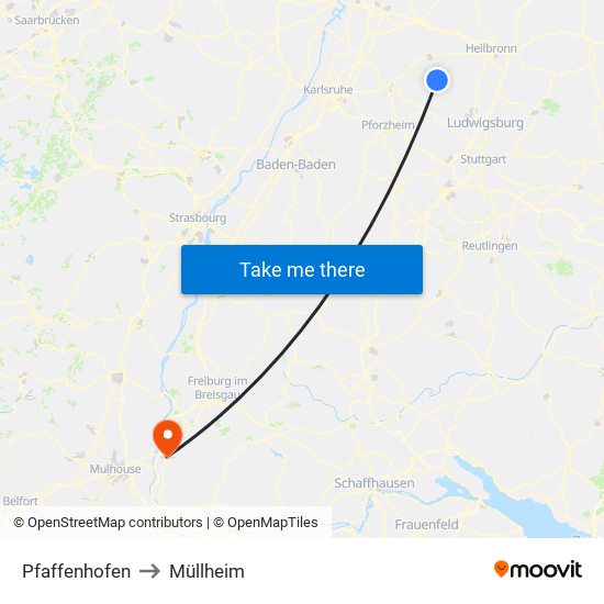 Pfaffenhofen to Müllheim map