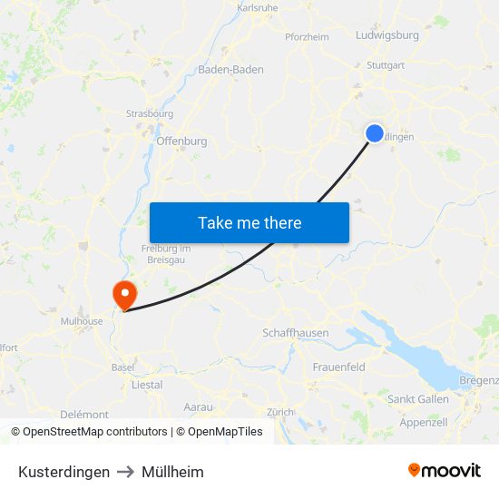 Kusterdingen to Müllheim map