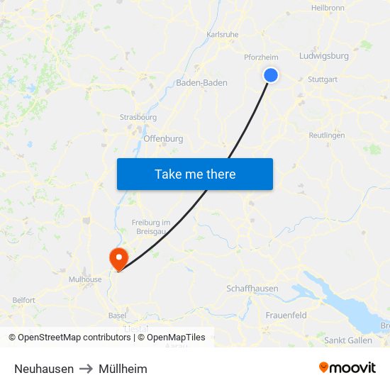 Neuhausen to Müllheim map