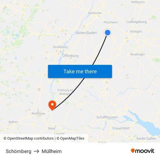 Schömberg to Müllheim map