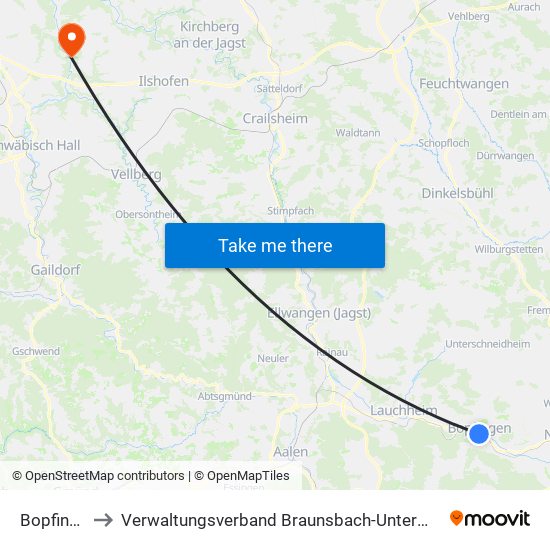 Bopfingen to Verwaltungsverband Braunsbach-Untermünkheim map