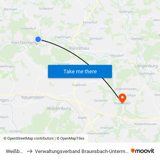 Weißbach to Verwaltungsverband Braunsbach-Untermünkheim map