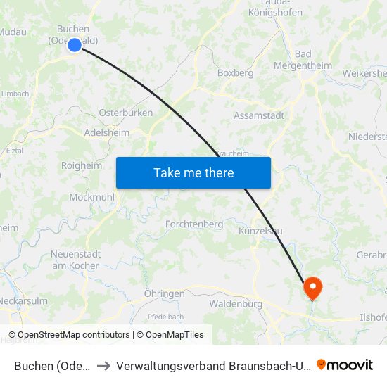 Buchen (Odenwald) to Verwaltungsverband Braunsbach-Untermünkheim map