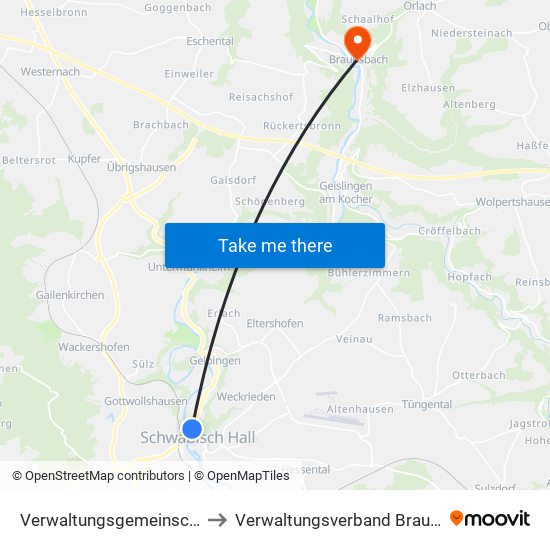 Verwaltungsgemeinschaft Schwäbisch Hall to Verwaltungsverband Braunsbach-Untermünkheim map