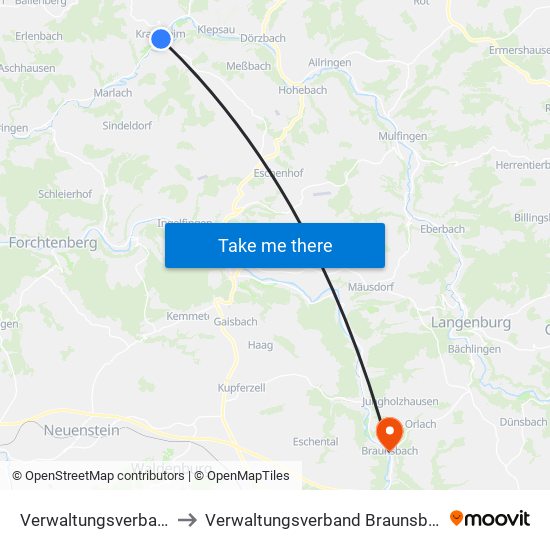 Verwaltungsverband Krautheim to Verwaltungsverband Braunsbach-Untermünkheim map