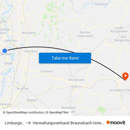 Limburgerhof to Verwaltungsverband Braunsbach-Untermünkheim map