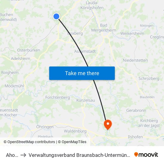 Ahorn to Verwaltungsverband Braunsbach-Untermünkheim map