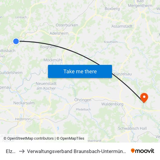 Elztal to Verwaltungsverband Braunsbach-Untermünkheim map