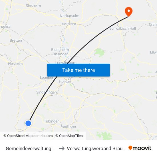 Gemeindeverwaltungsverband Oberes Gäu to Verwaltungsverband Braunsbach-Untermünkheim map