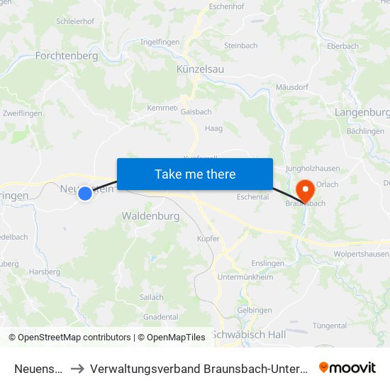Neuenstein to Verwaltungsverband Braunsbach-Untermünkheim map
