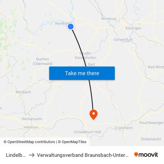 Lindelbach to Verwaltungsverband Braunsbach-Untermünkheim map