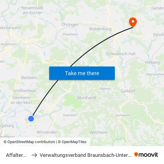 Affalterbach to Verwaltungsverband Braunsbach-Untermünkheim map