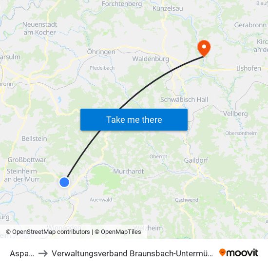 Aspach to Verwaltungsverband Braunsbach-Untermünkheim map