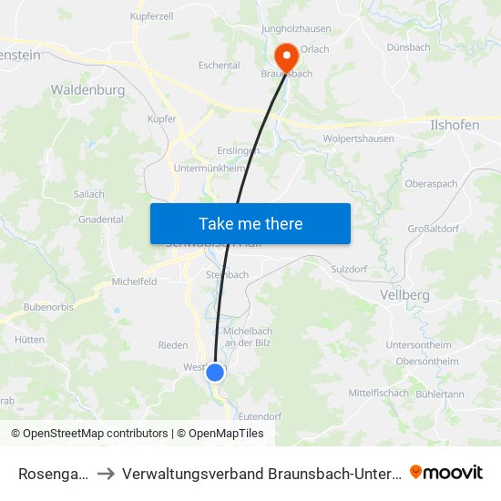 Rosengarten to Verwaltungsverband Braunsbach-Untermünkheim map