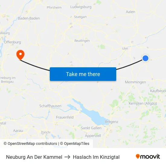 Neuburg An Der Kammel to Haslach Im Kinzigtal map