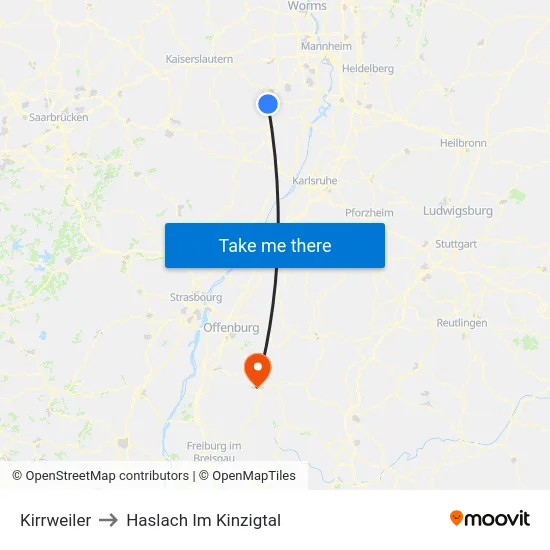 Kirrweiler to Haslach Im Kinzigtal map
