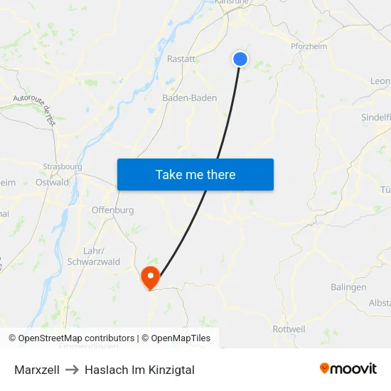 Marxzell to Haslach Im Kinzigtal map