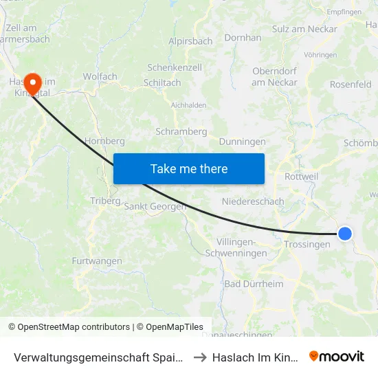 Verwaltungsgemeinschaft Spaichingen to Haslach Im Kinzigtal map