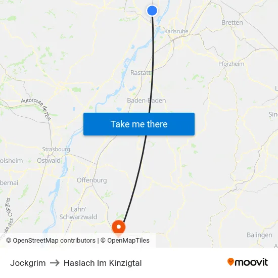 Jockgrim to Haslach Im Kinzigtal map
